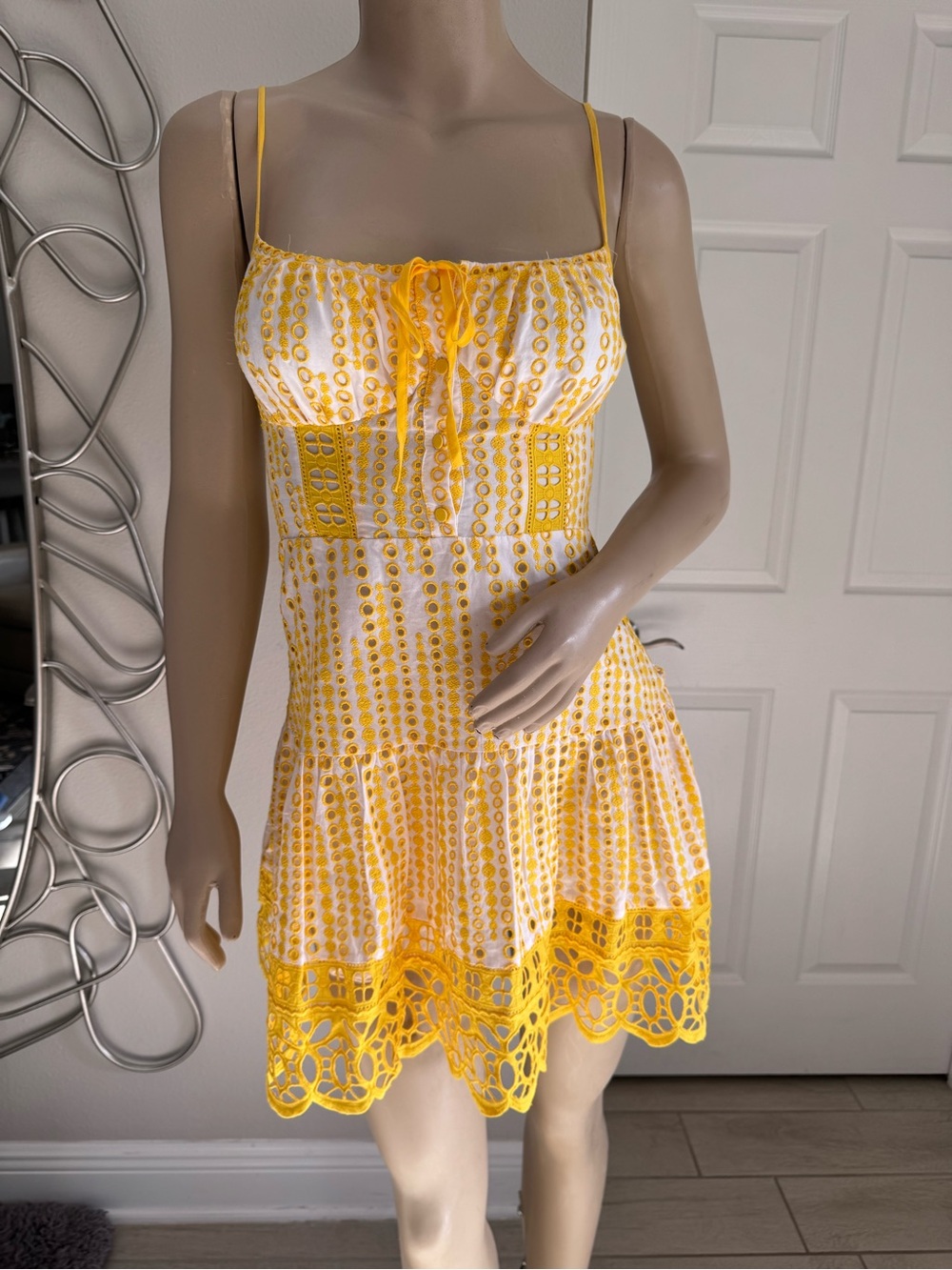 CHARO RUIZ Cordoba
Broderie Anglaise Cotton-blend Mini Dress Yellow